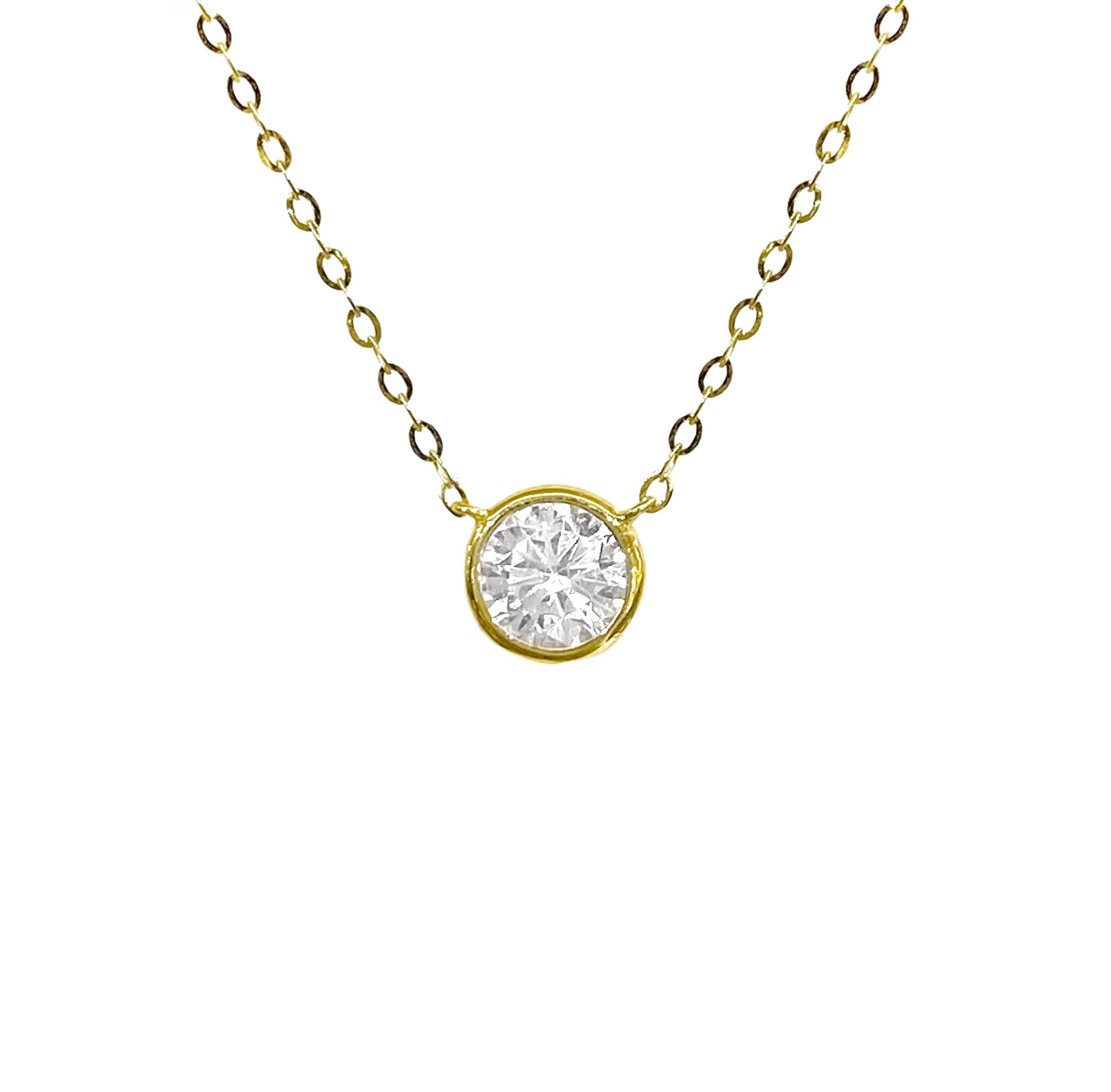14K YELLOW GOLD FLOATING BEZEL CRYSTAL NECKLACE