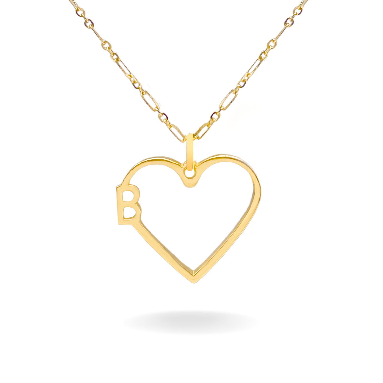 14K YELLOW GOLD SERIF INITIAL HEART PENDANT NECKLACE