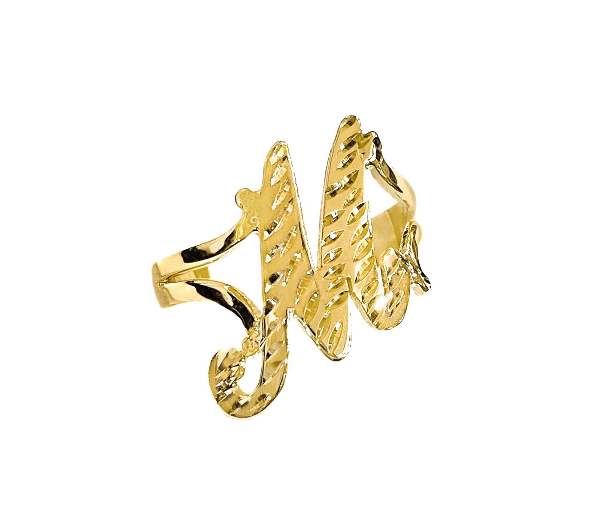 14K YELLOW GOLD VINTAGE SCRIPT INITIAL RING