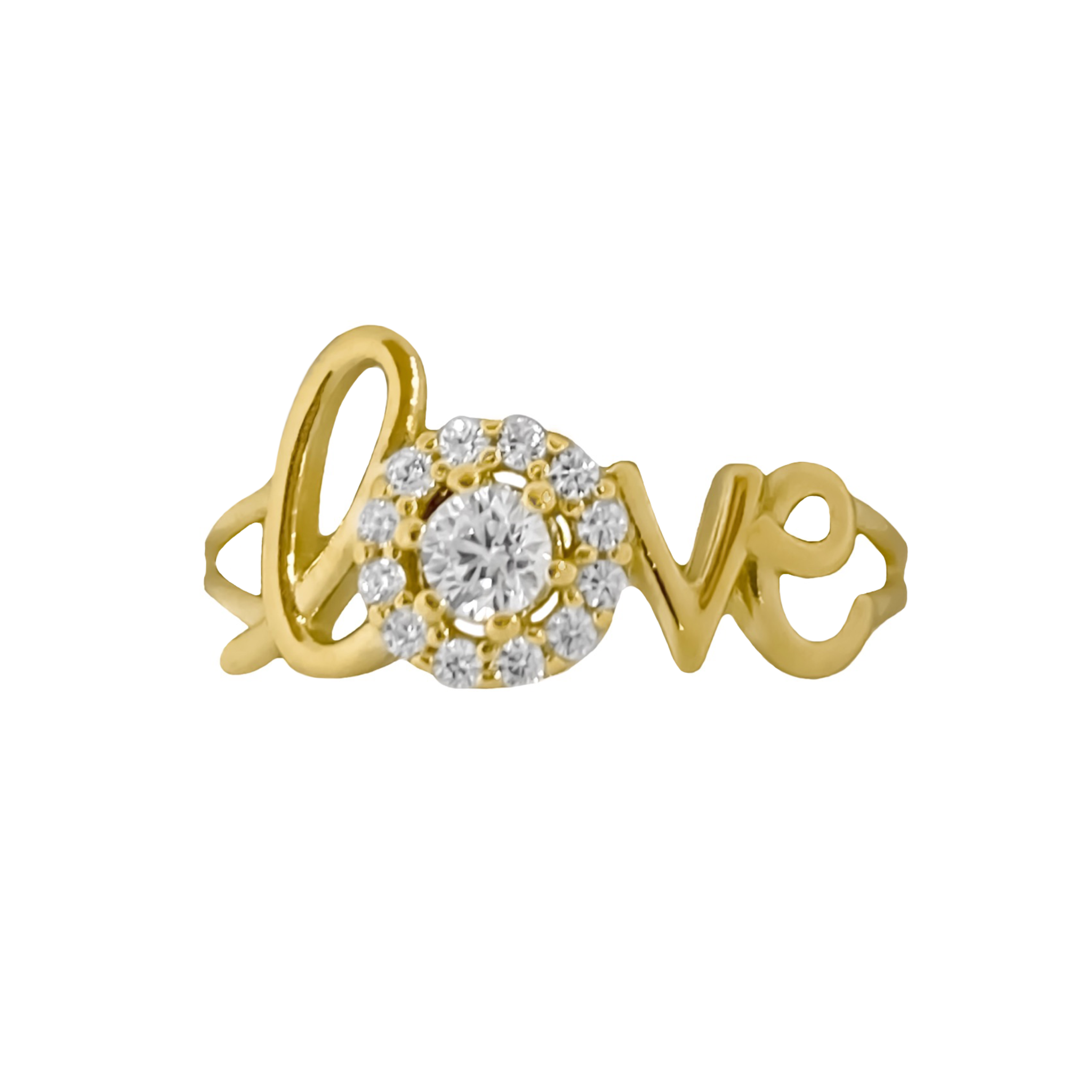 14K YELLOW GOLD CZ LOVE WIRED RING