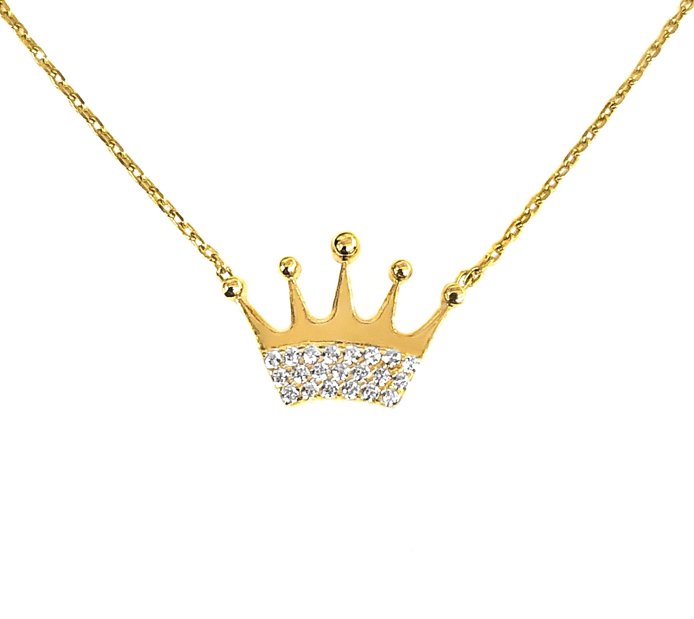 14K YELLOW GOLD FLOATING PAVE CROWN NECKLACE