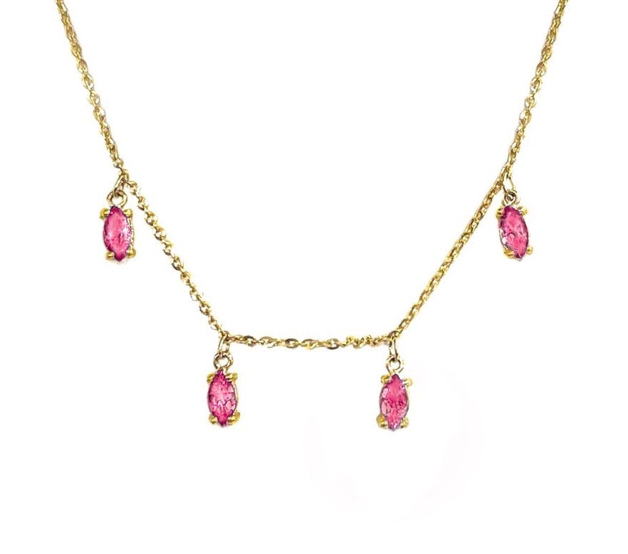 14K YELLOW GOLD CANDY RAIN NECKLACE -RED CUBIC ZIRCONIA