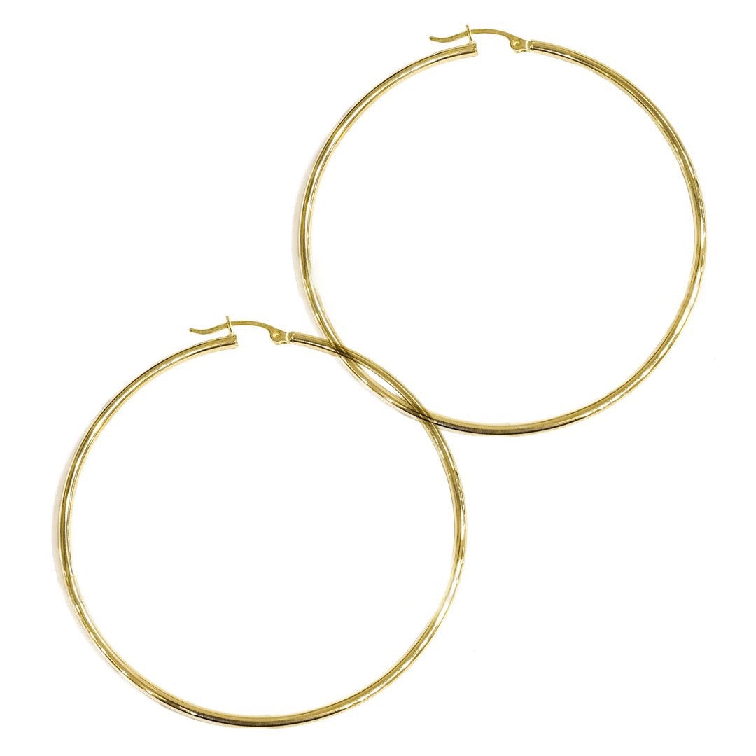 14K YELLOW GOLD EXTRA LARGE 2MM HOOPS