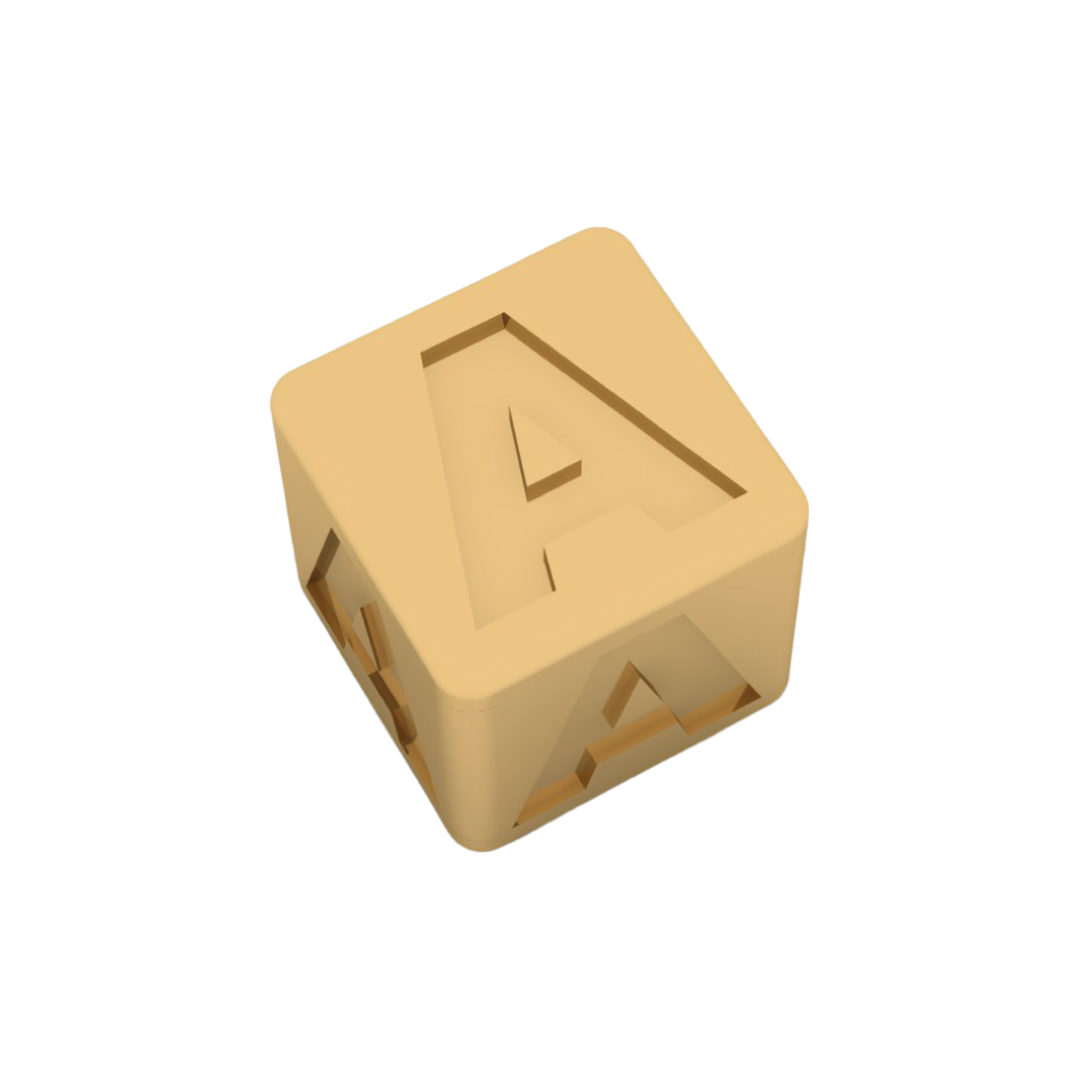 14K TWO TONED GOLD SERIF INITIAL CUBE NECKLACE