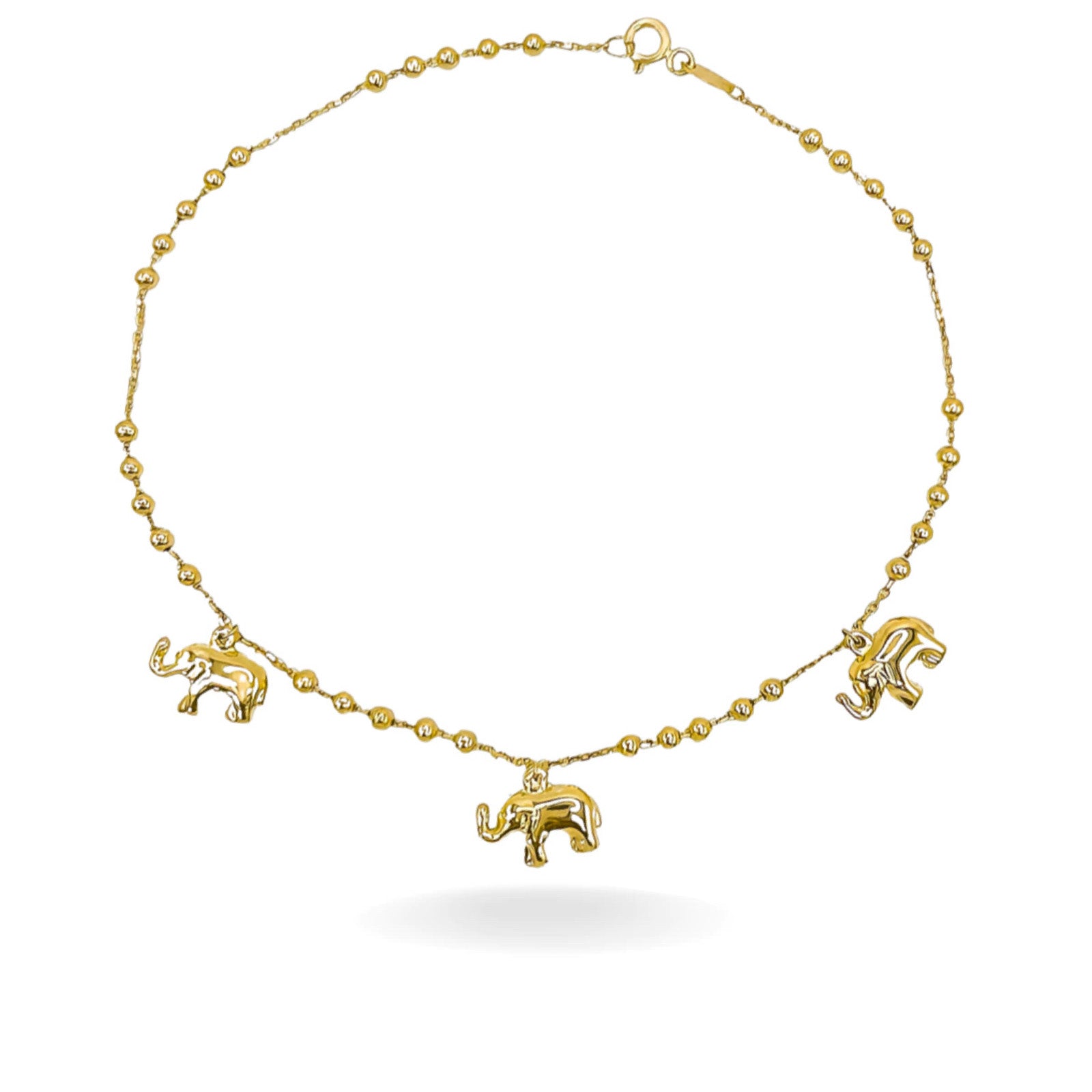 14K YELLOW GOLD ELEPHANT CHARMS ANKLET