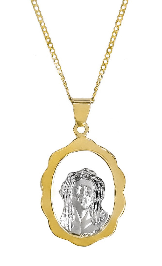 14K YELLOW GOLD TWO TONED JESUS LASER-CUT NECKLACE