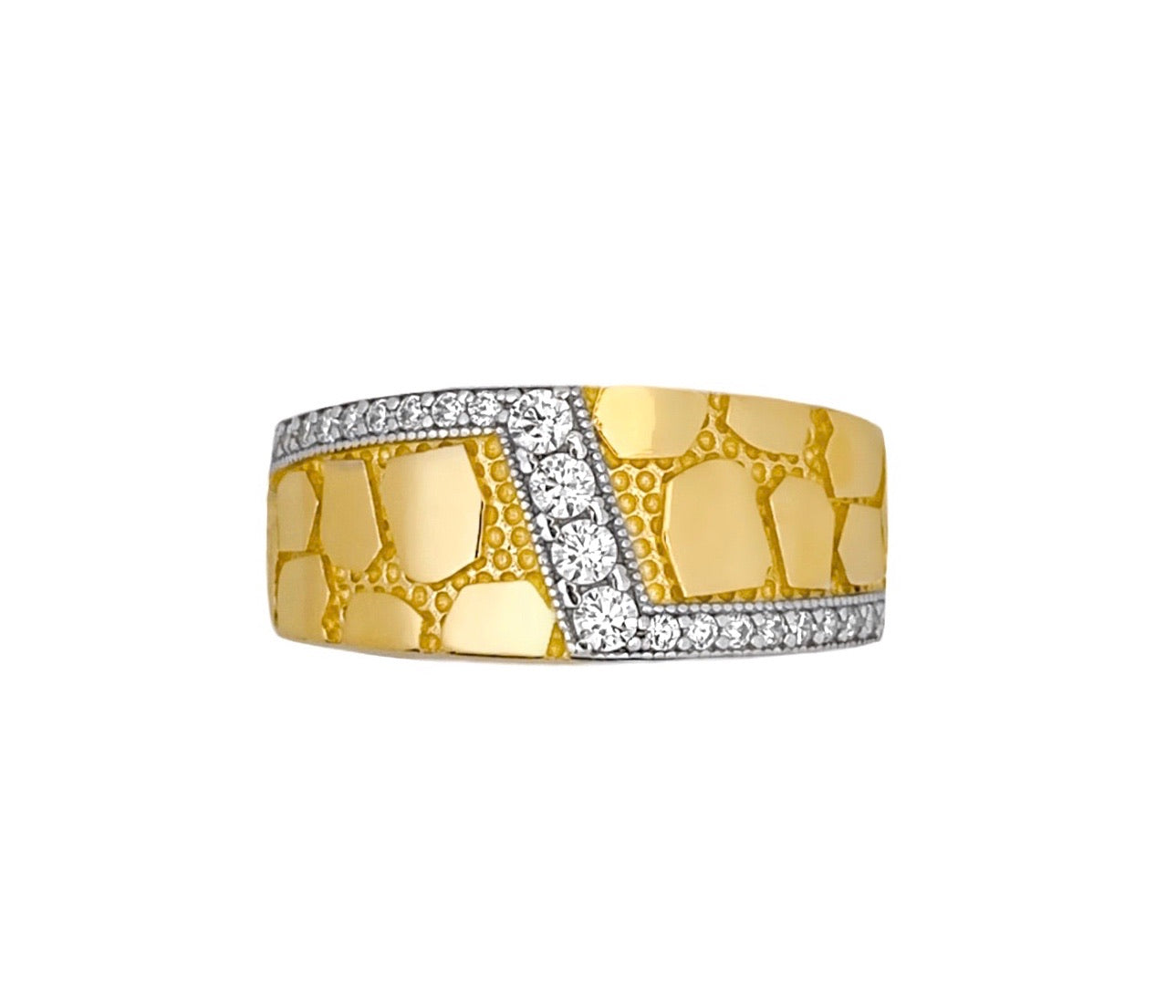 14K TWO TONED GOLD PAVE SPLIT NUGGET RING