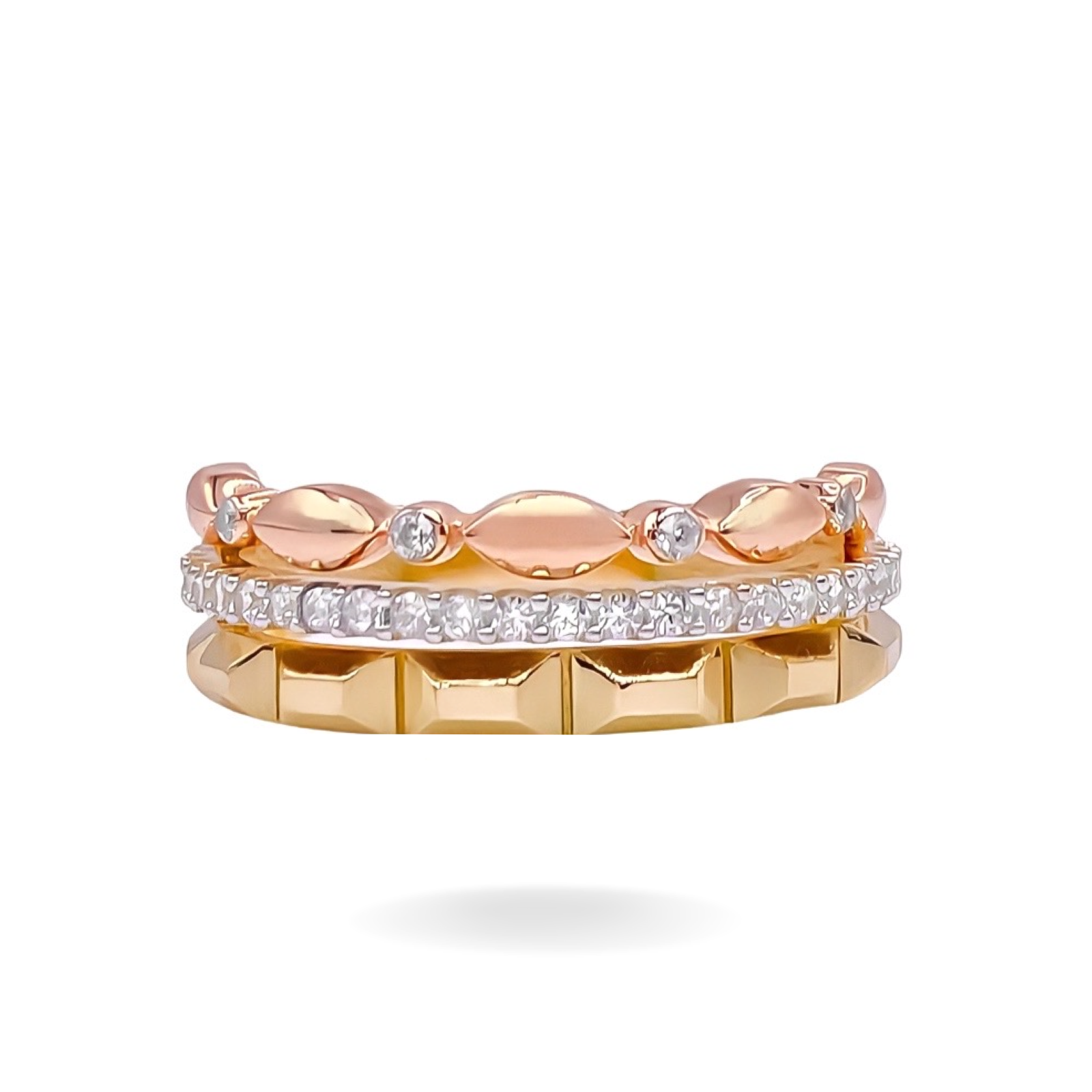 14K YELLOW/ROSE GOLD 3 IN 1 PATTERN PAVE RING