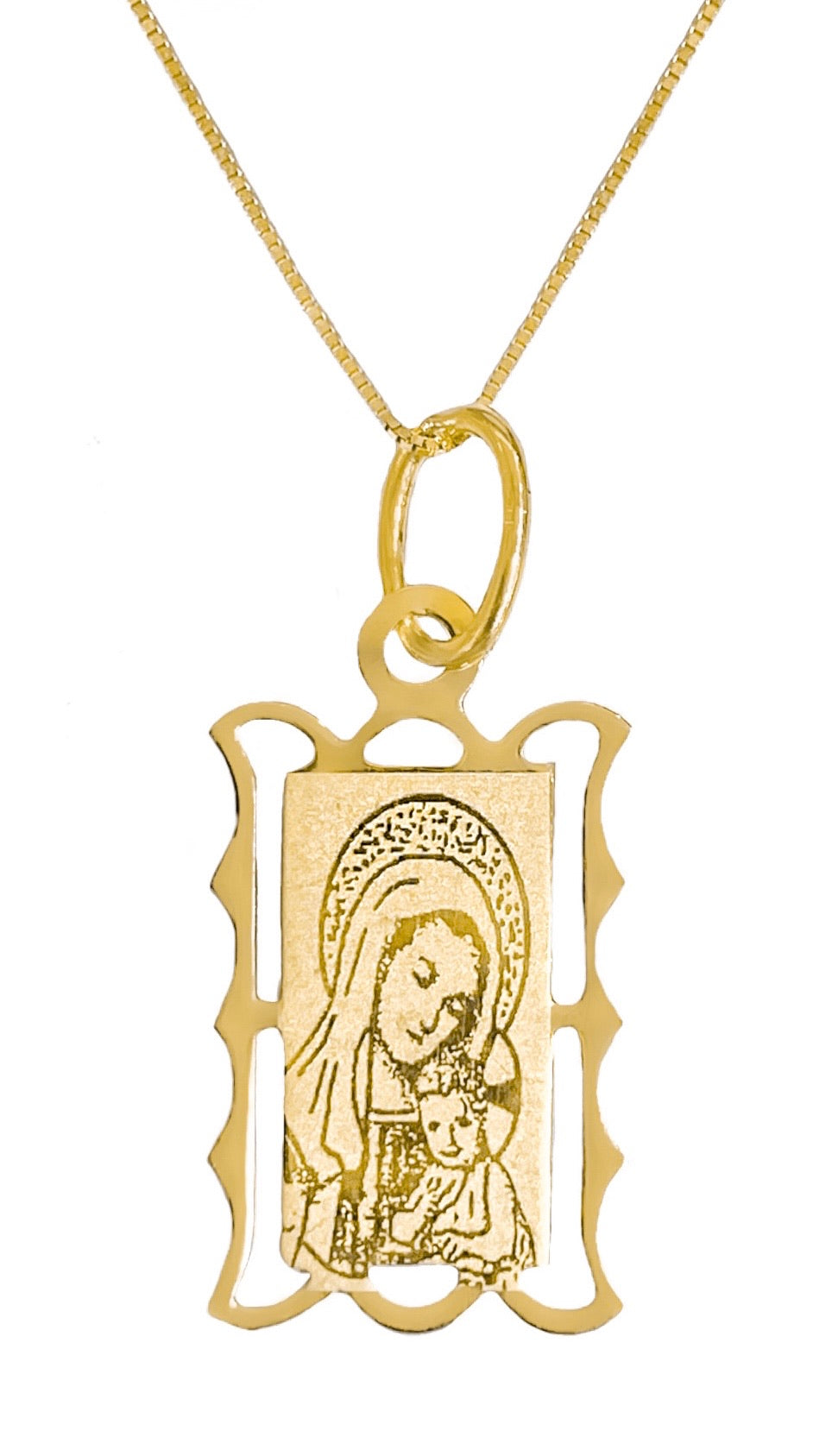 14K YELLOW GOLD WINDOW VIRGIN MARY NECKLACE