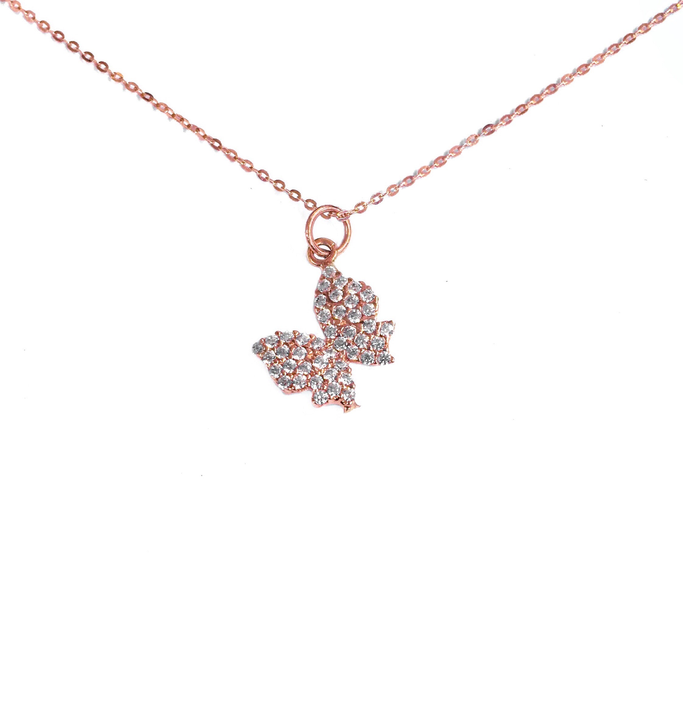 PAVE BUTTERFLY NECKLACE -ROSE GOLD