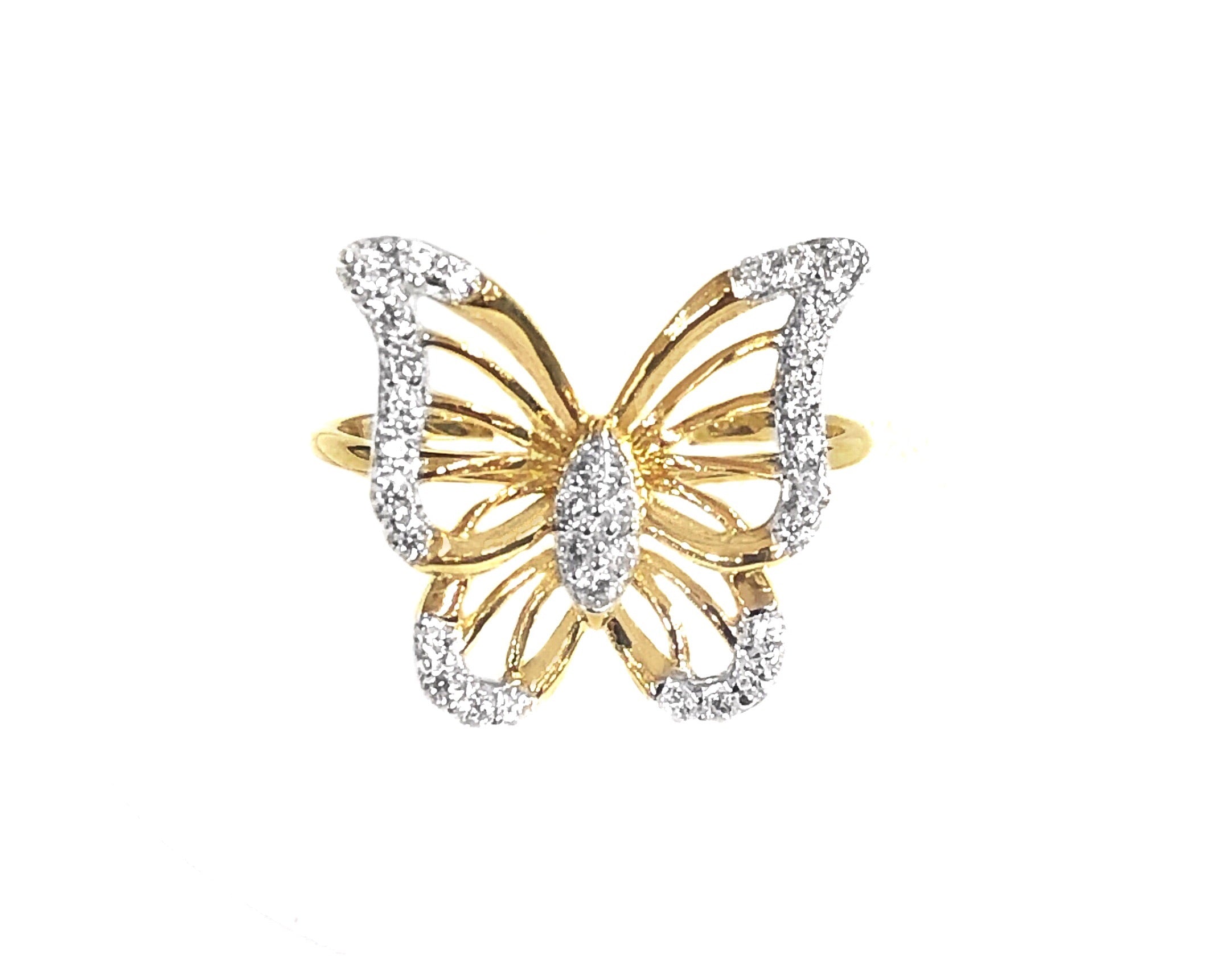 14K YELLOW GOLD PAVE LADY BUTTERFLY RING