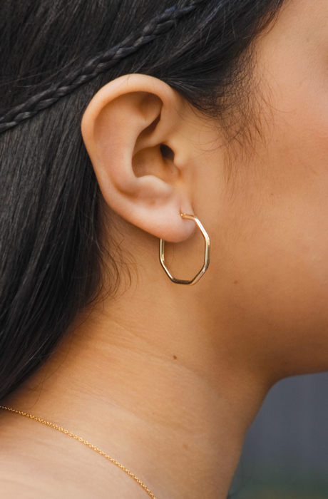 14K YELLOW GOLD OCTAGON HOOPS