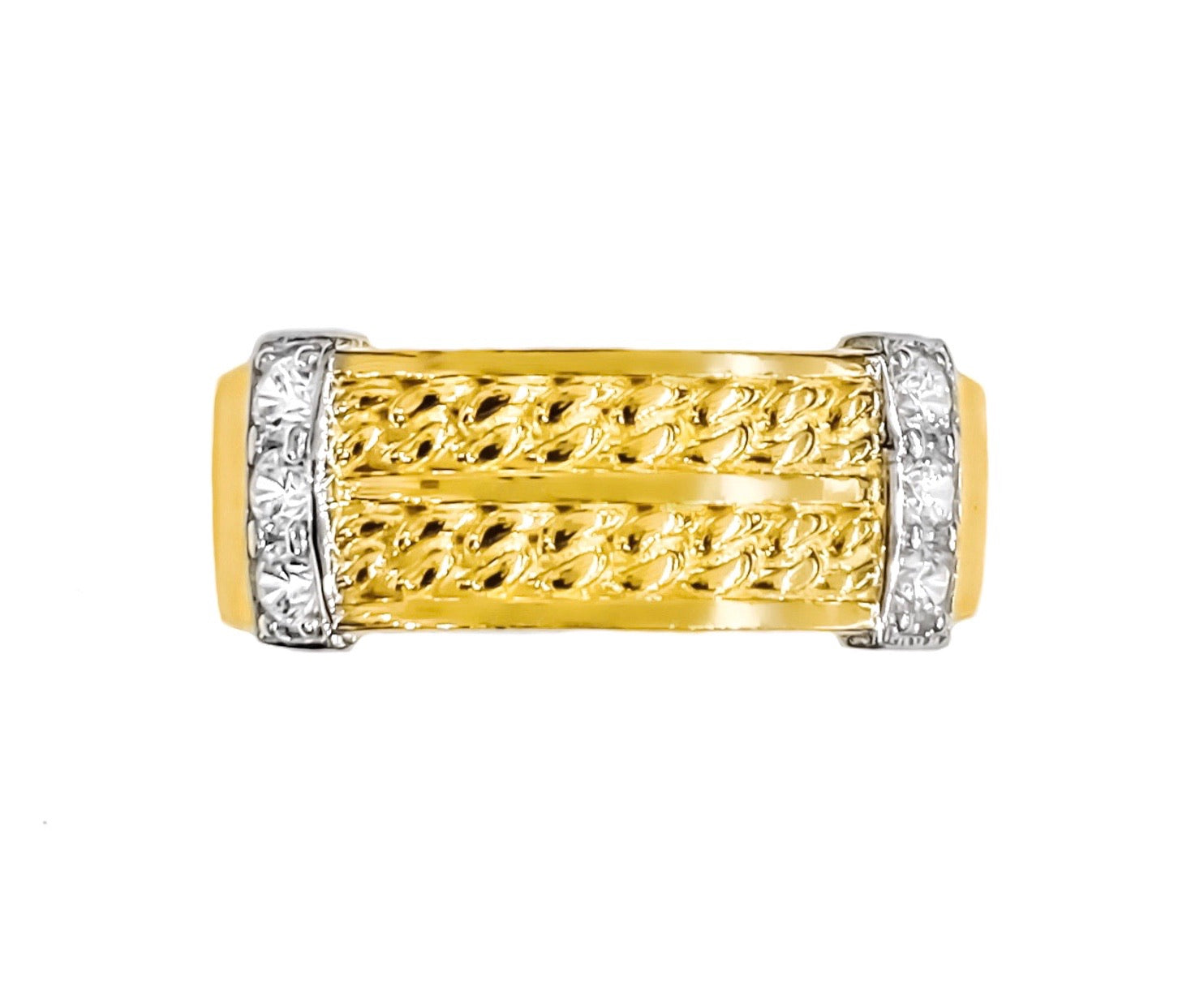 14K YELLOW GOLD PAVE DOUBLE CUBAN BEZEL RING