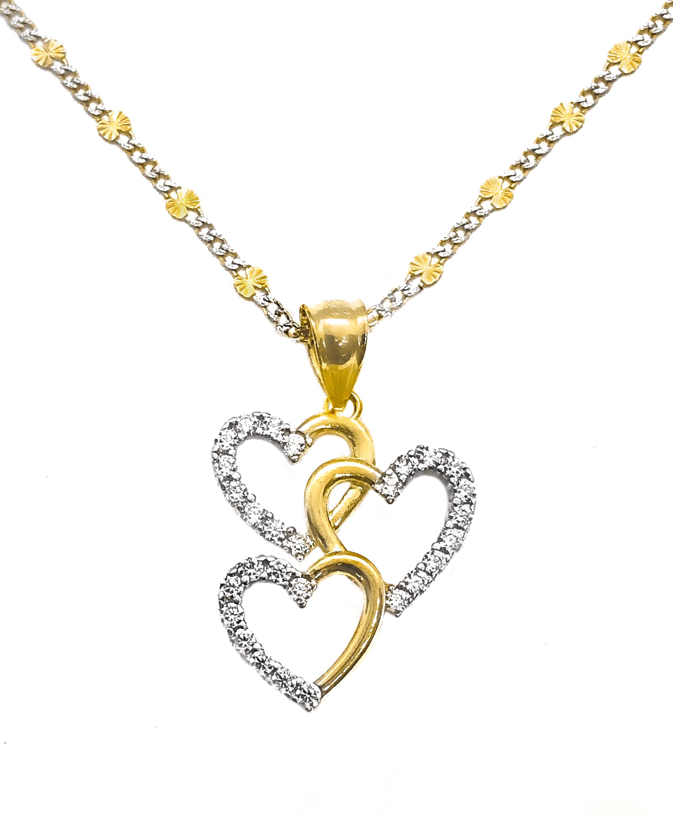 14K YELLOW GOLD BUNCH OF HEARTS NECKLACE