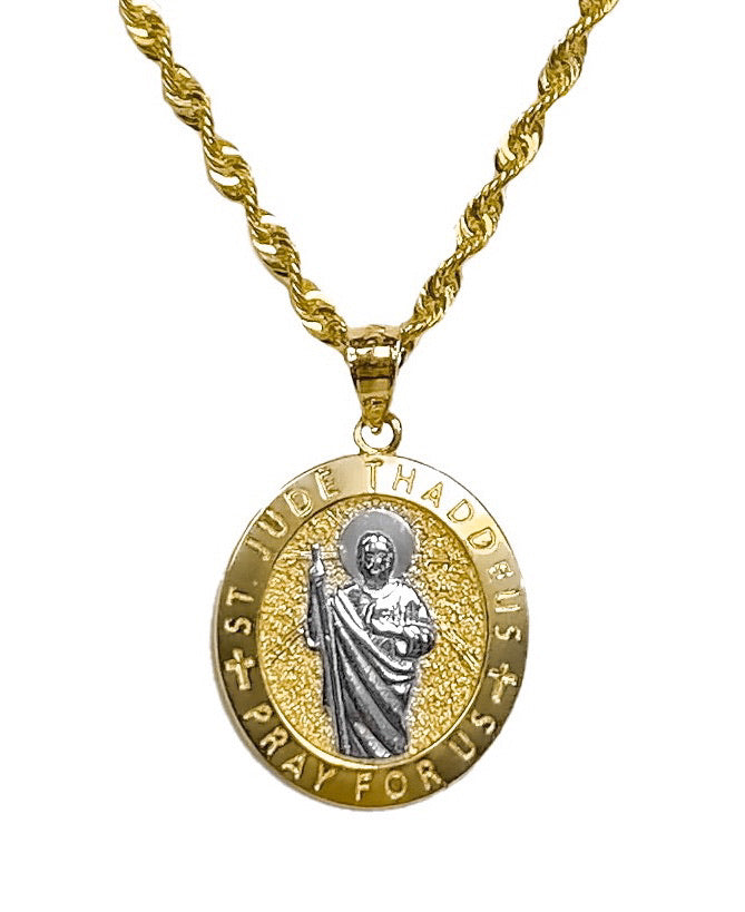 14K Gold St Jude Pendant with Necklace (Three Tone) Real Solid Gold –  Rosarios Y Mas