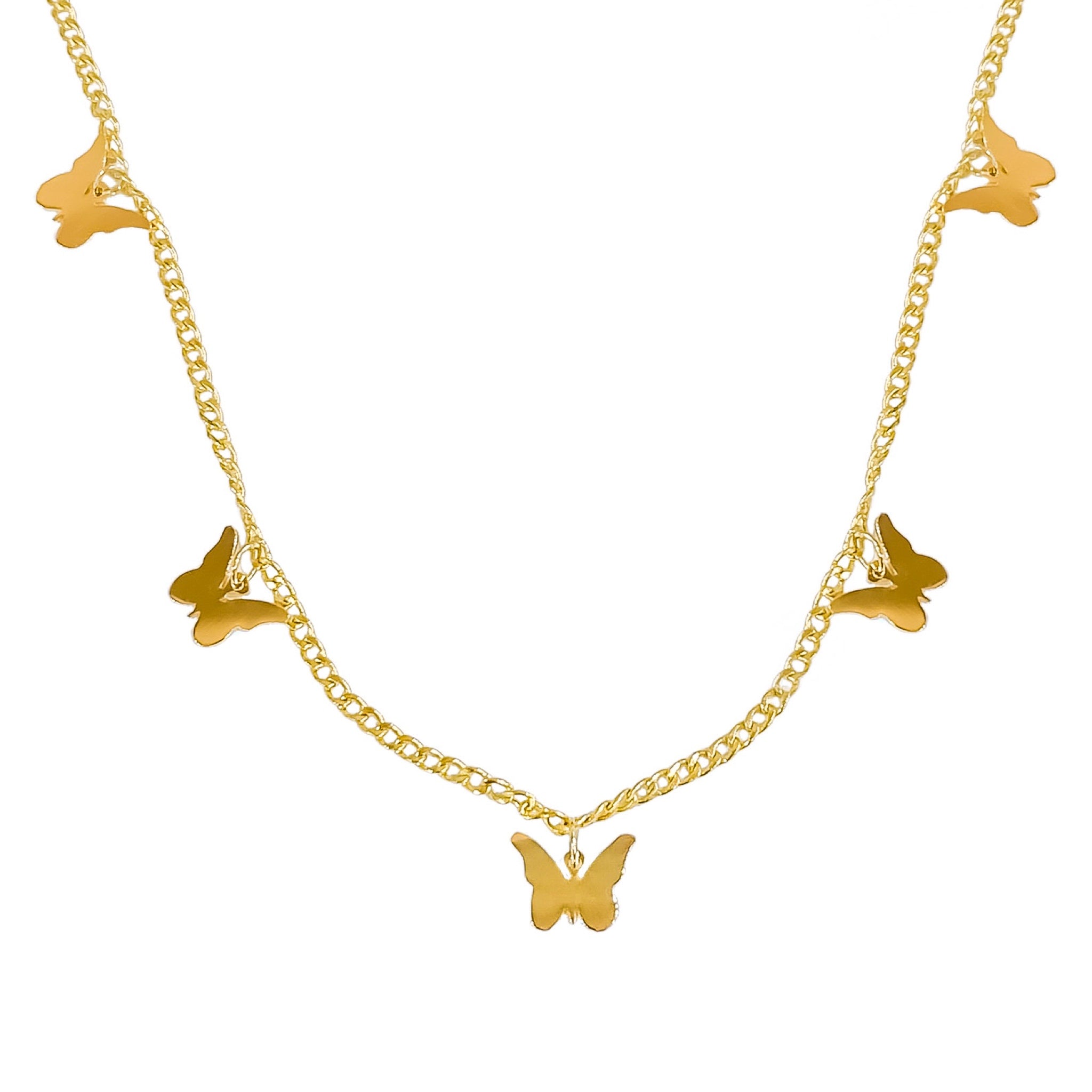 14K YELLOW GOLD BUTTERFLY CHARMS NECKLACE