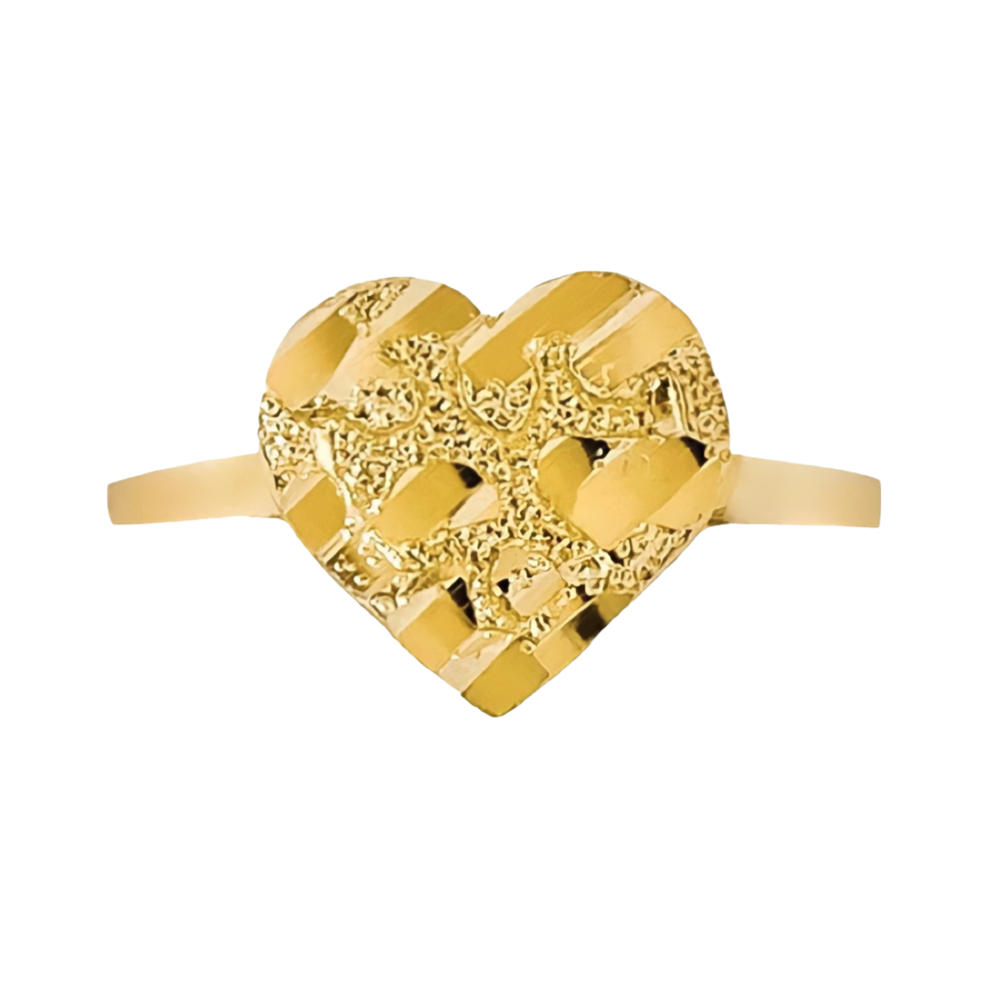 10K YELLOW GOLD NUGGET HEART RING