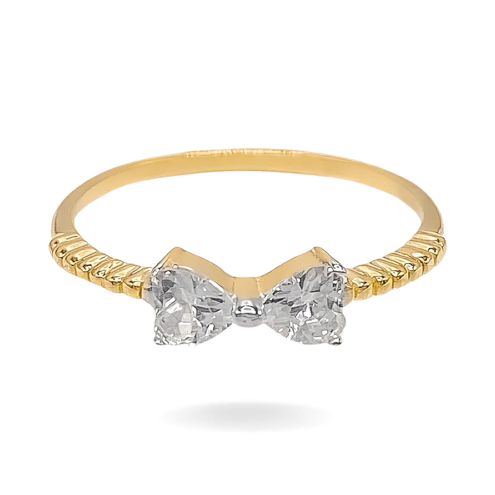 14K YELLOW GOLD CZ BOW RING