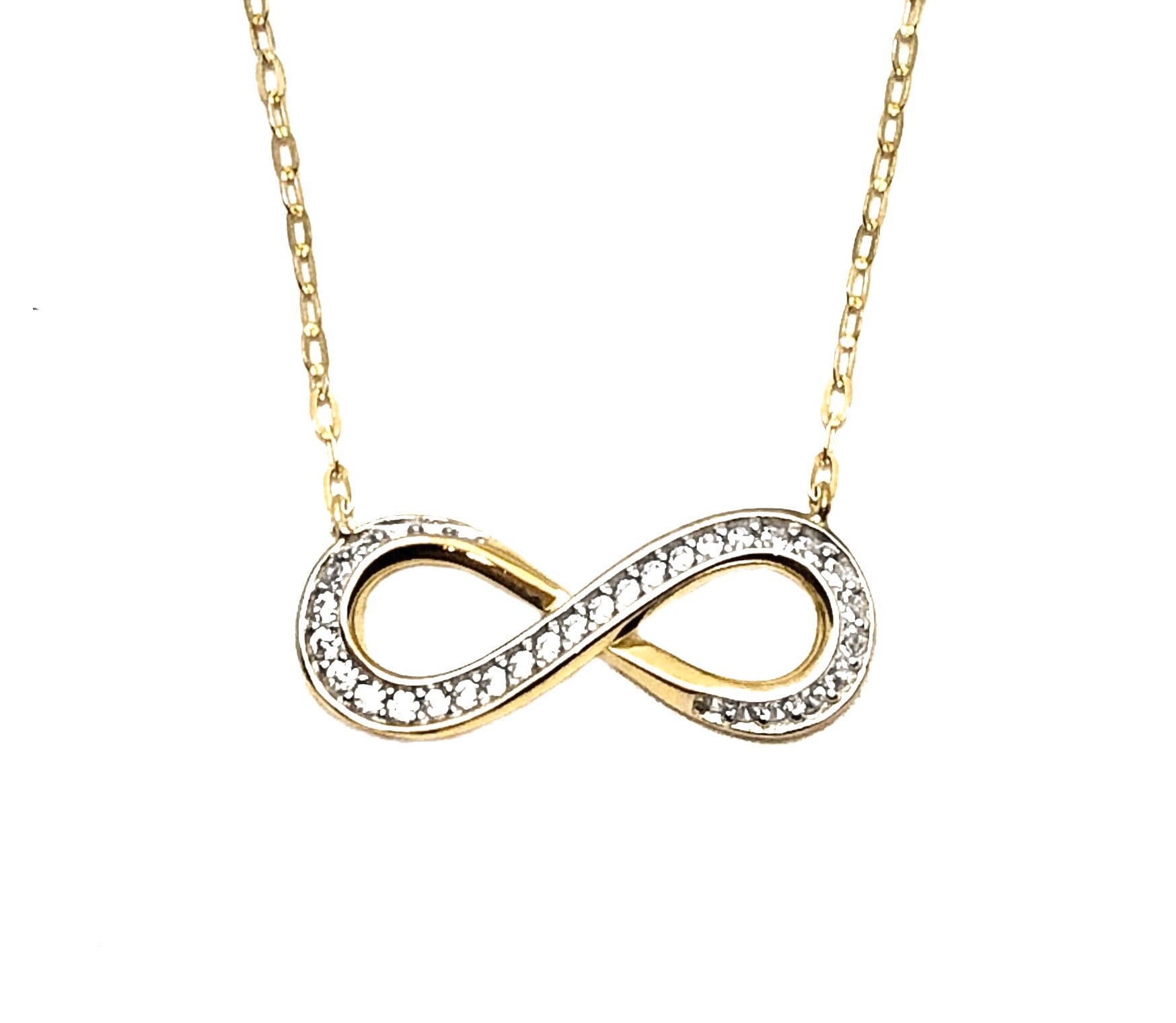 14k TWO TONED FLOATING INFINITY PAVE NECKLACE