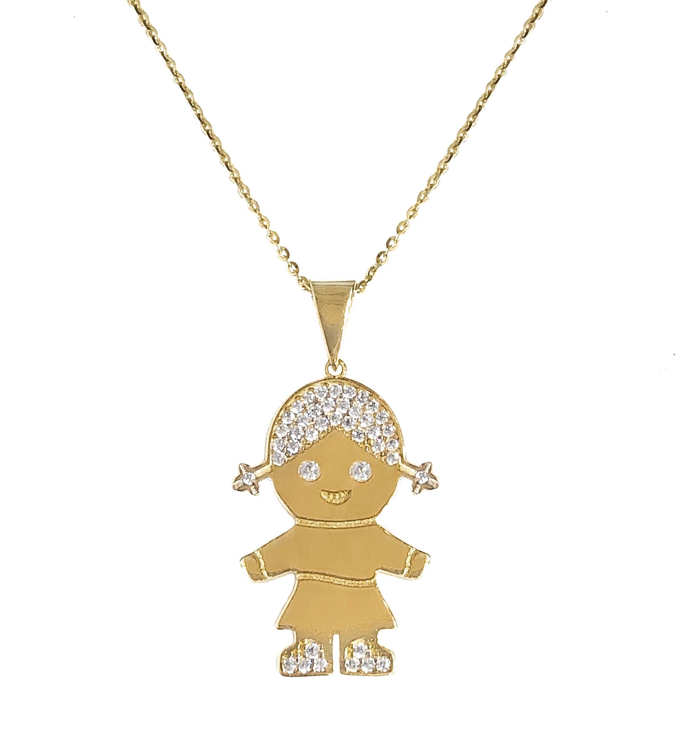 14K YELLOW GOLD PAVE BABY GIRL NECKLACE