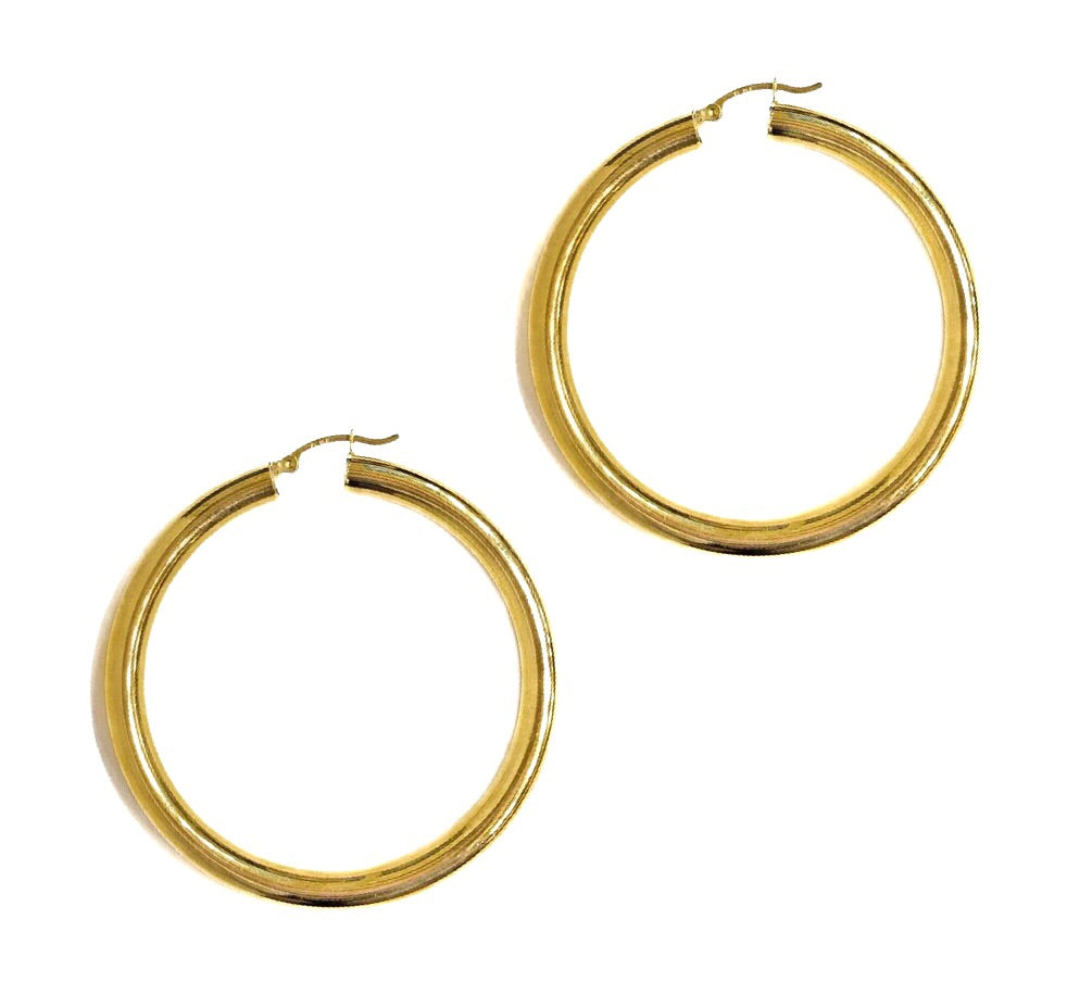 14K YELLOW GOLD 4MM LARGE HOOPS